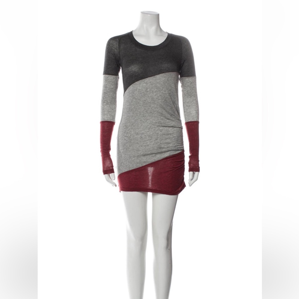 Isabel Marant Gray and Red Long Sleeve Dress